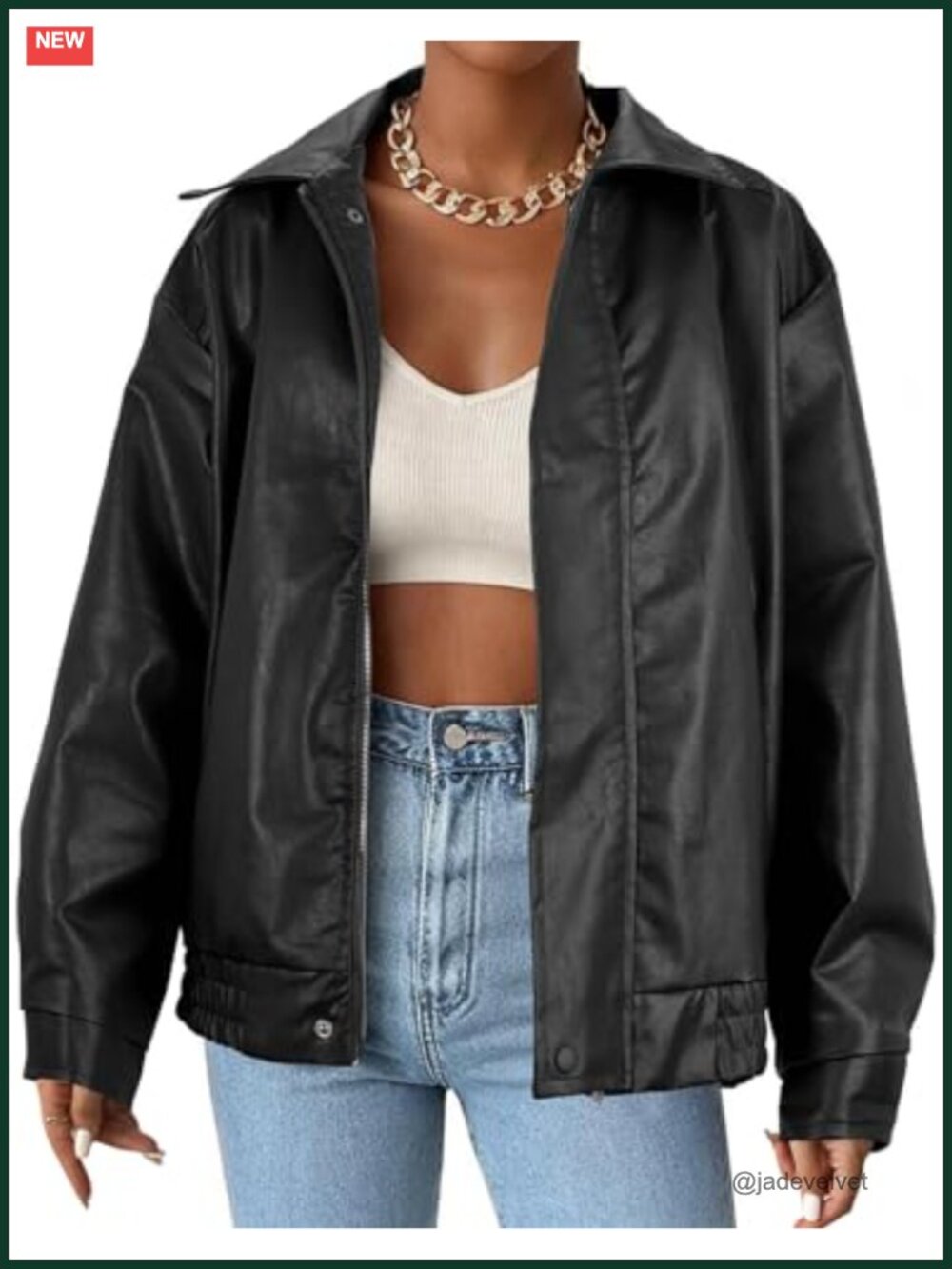 Faux Leather Motorcycle Bomber Jacket Oversized Long Sleeve Zip Up Moto Coat